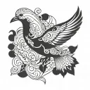A black background with a white dove outline in the center tattoo design idea
