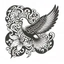 A black background with a white dove outline in the center tattoo design idea