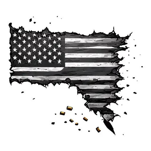 ripped American flag with bullet holes sleeve tatto tattoo design idea