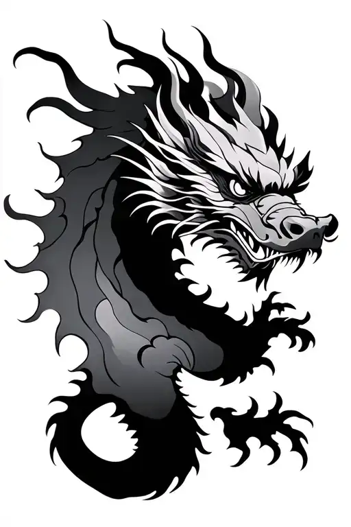 Chinese Dragon with  smoke Shadow tattoo design idea