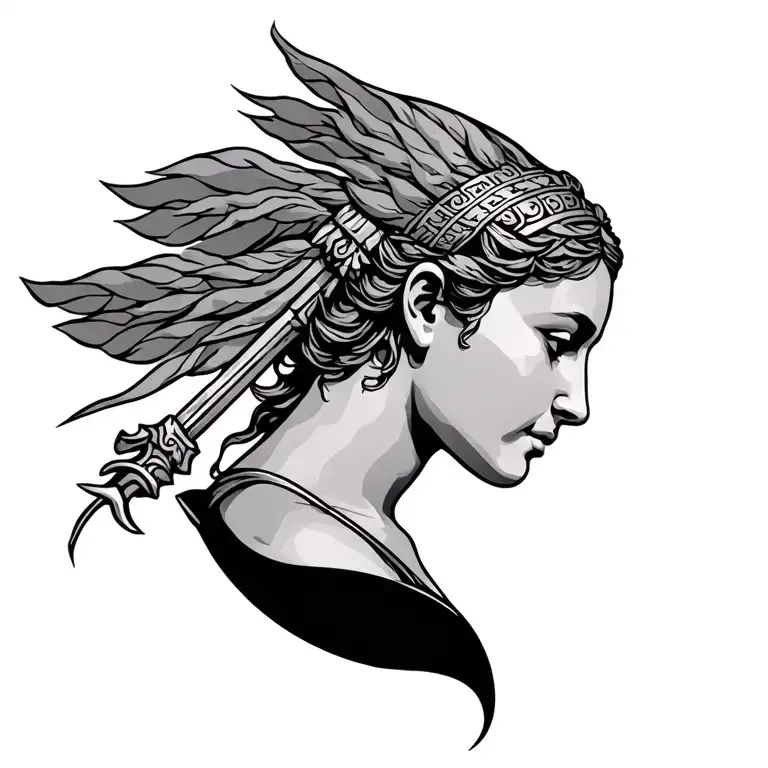 athena side profile greek goddess spear tattoo design idea