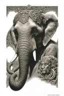 elephant face tattoo design featuring alpha male angel tattoo design idea