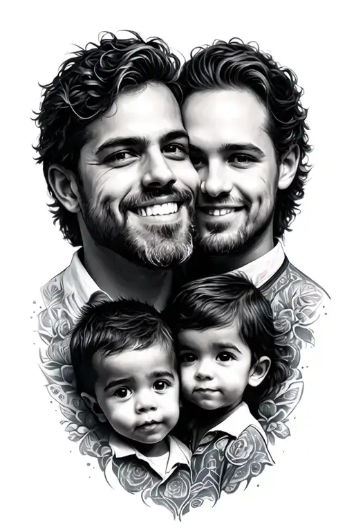 Dad and 3 children tattoo design idea