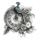 peacock and timepiece tattoo design idea