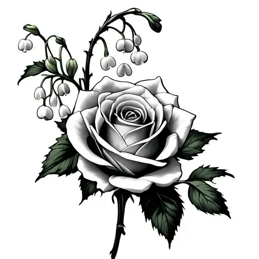 lily of the valley flowers with rose intertwined within tattoo design idea