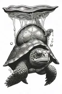 turtle biting an apple in a bubble tattoo design idea