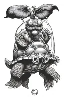 turtle biting an apple in a bubble tattoo design idea