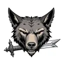 jackal head with a bear head beneath it periced by a dagger tattoo design idea