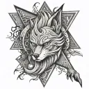 nine tailed fox kurama stule naruto with a triangle in the middle tattoo design idea