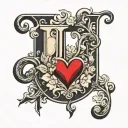 letter J with black heart   tattoo design idea