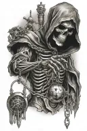 mechanical reaper holding a pendulum swinging tattoo design idea