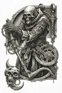mechanical reaper holding a pendulum swinging tattoo design idea