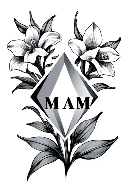 "MAM" diamond with freesia surround tattoo design idea