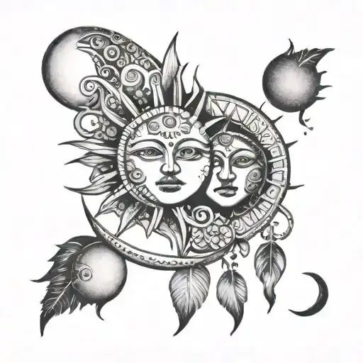 Bohemian Sun And Moon tattoo design idea