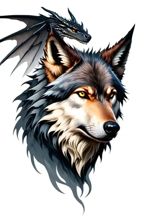 Wolf Spirit with dragon wings tattoo design idea