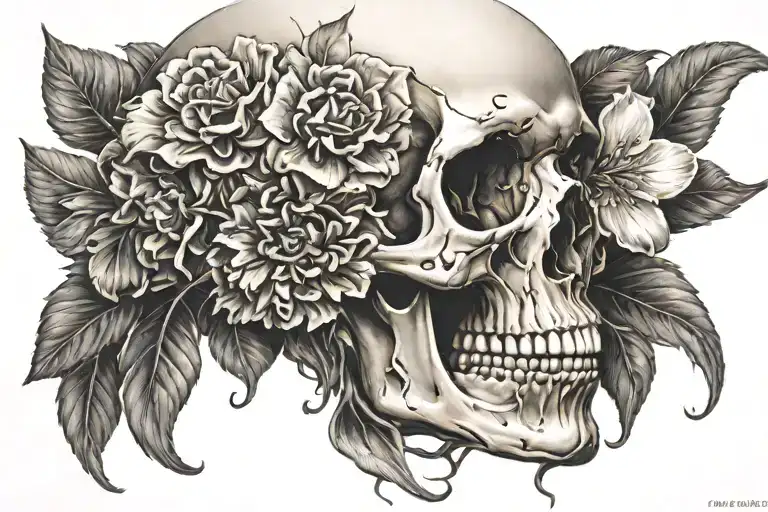 Skull with flower coming out of its face tattoo design idea