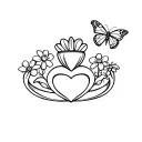 A claddagh ring design with elements of nature like flowers and butterflies tattoo design idea