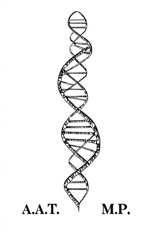 "A.T. , M.P." Coded helixThe double helix is made up of genetic code. The base pairs on the DNA rungs are replaced with symbolic code tattoo design idea