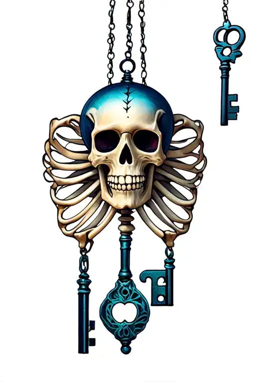 skeleton key windchime tattoo design idea