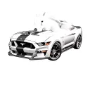 ford mustang logo with a 3d ghosted image of horse in the back ground on its hind legs front legs in the air positioned  tattoo design idea