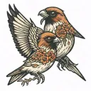 two small naval sparrows flying toward eachother, one dead the other zombie tattoo design idea