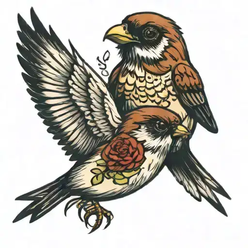two small naval sparrows flying toward eachother, one dead the other zombie tattoo design idea