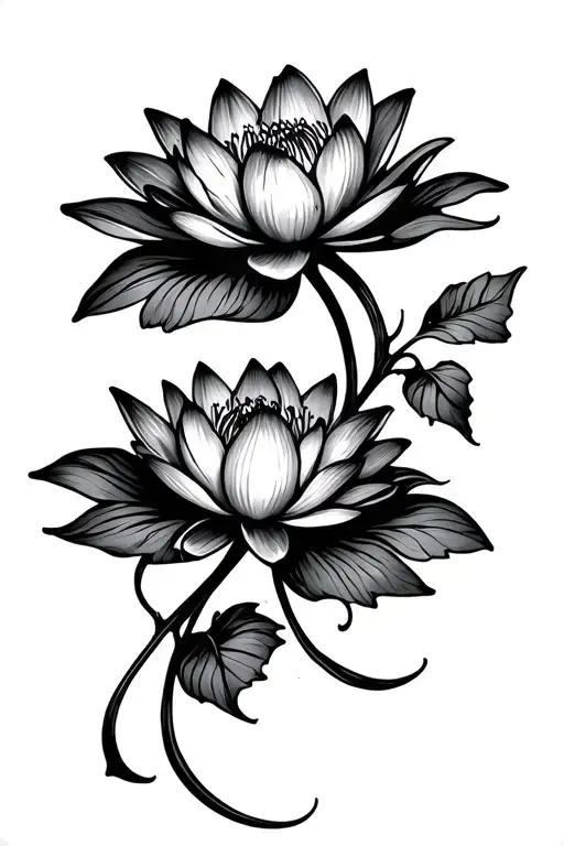 fineline small water lily  and vine tattoo design idea