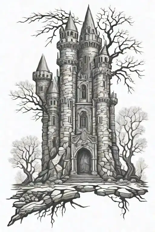 gothic castle ruins tattoo design idea