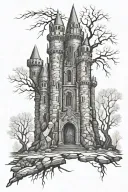 gothic castle ruins tattoo design idea