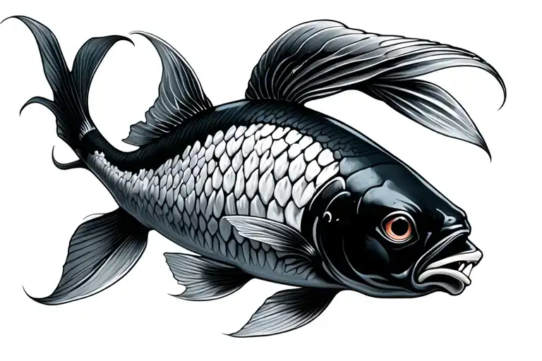 Neurocrane and vertebrae of koi and loose fish tattoo design idea