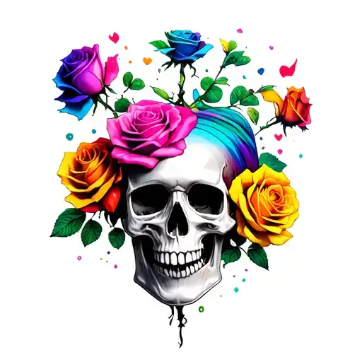 Bisexual pansexual Pride tattoo roses growing from ashes and skull tattoo design idea
