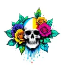 Bisexual pansexual Pride tattoo roses growing from ashes and skull tattoo design idea