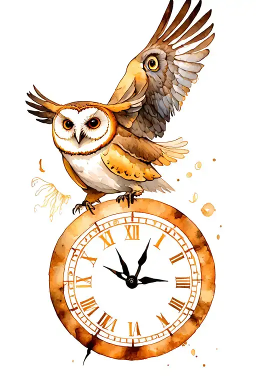 Labyrinth movie characters with 13 hour clock and barn owl tattoo design idea