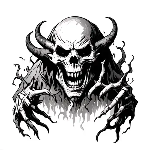 Evil Scary death demon cemetery tattoo design idea