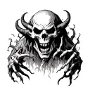 Evil Scary death demon cemetery tattoo design idea