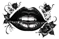 romantic vampires lips surounded tattoo design idea