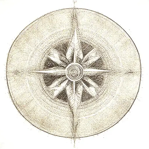 A stylized compass rose with the cardinal directions replaced by symbols of growth and change, for someone starting a new chapter tattoo design idea