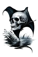 time, skull, nature, manta ray tattoo design idea