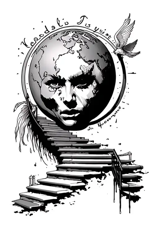 stair way to heaven and scar face world is yours globe tattoo design idea