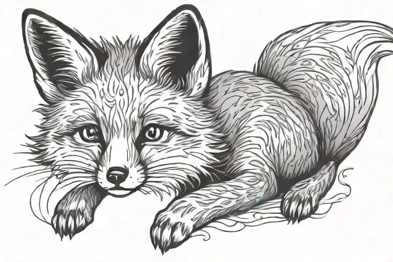 little fox with two tails sitting tattoo design idea