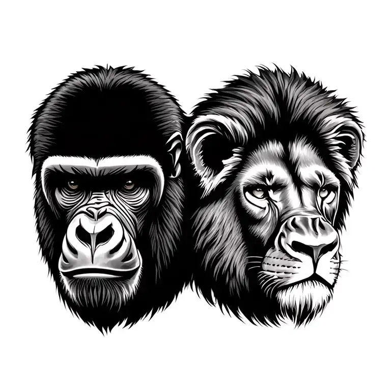 Gorilla and lion face tattoo design idea