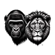 Gorilla and lion face tattoo design idea