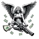 angel with guns money drugs tattoo design idea