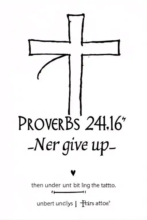 Put “Proverbs 24:16” inside a cross and then under put “Never give up” tattoo design idea