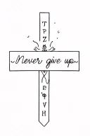 Put “Proverbs 24:16” inside a cross and then under put “Never give up” tattoo design idea