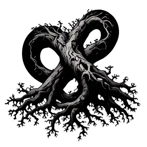 Tree with roots that form infinity symbol tattoo design idea