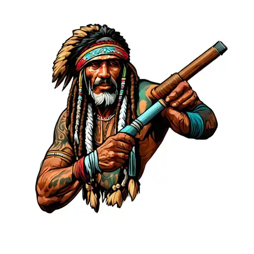 dread Native American plumber fixing tattoo design idea