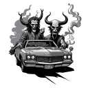 God and the devil are driving in a car and smoking tattoo design idea