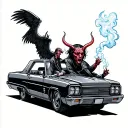 God and the devil are driving in a car and smoking tattoo design idea