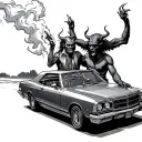 God and the devil are driving in a car and smoking tattoo design idea